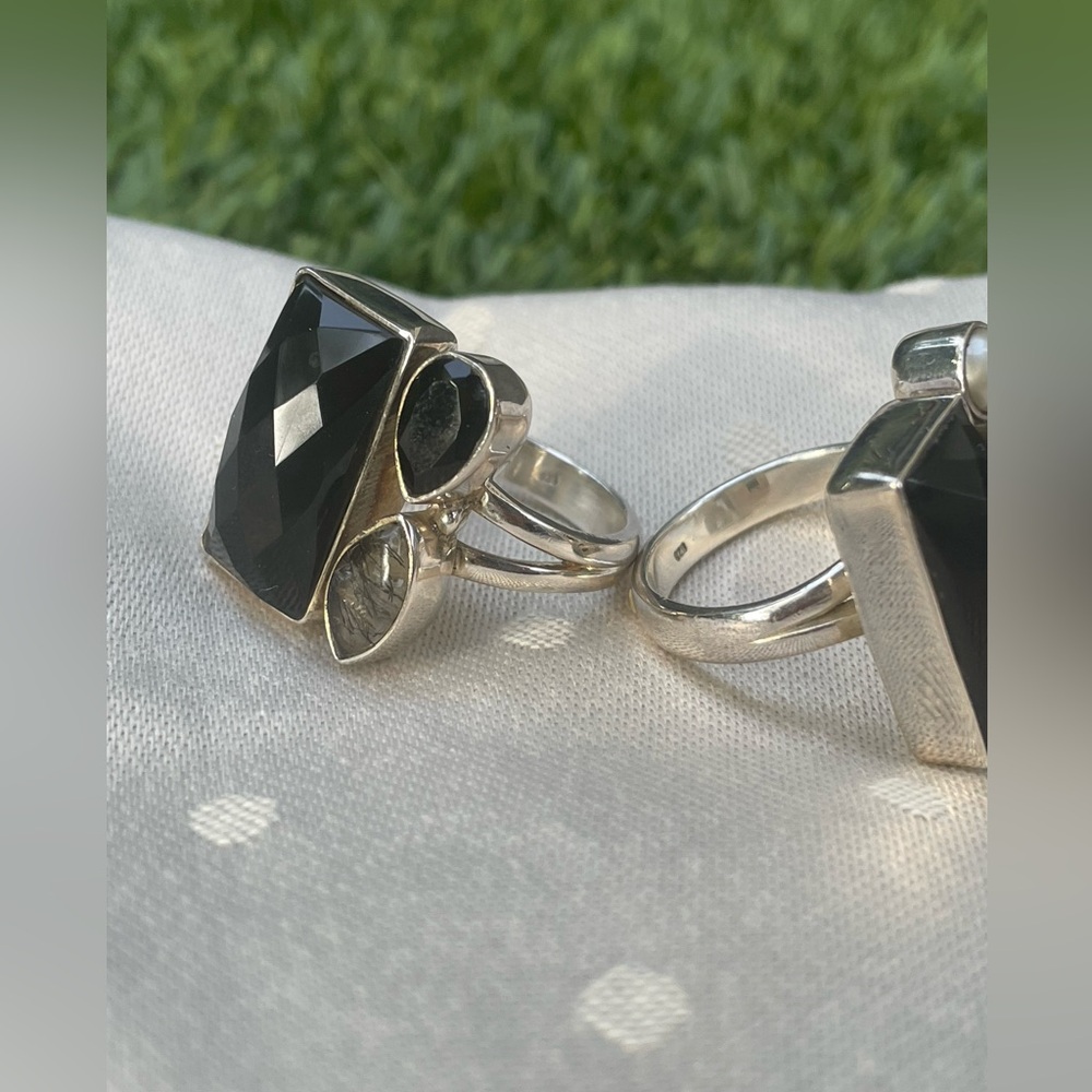 Ring Black Onyx multi stone statement Ring in 925 Sterling silver (US 7 and up) - Picture 10 of 12